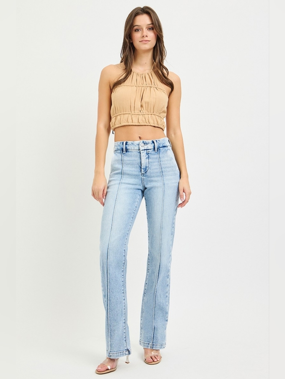 RISEN HR Tummy Control Light Wash Straight Fit Jeans Pin Tuck Seam Various NEW